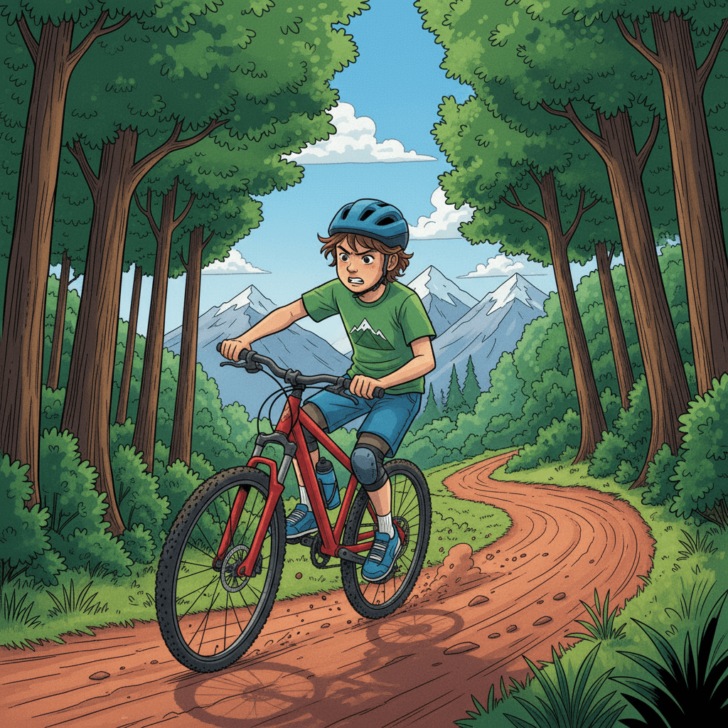 Today, Charly was tackling a new trail, one that wound its way through the heart of the mountain range. He could feel his heart pounding as he carefully maneuvered his bike over the uneven ground.