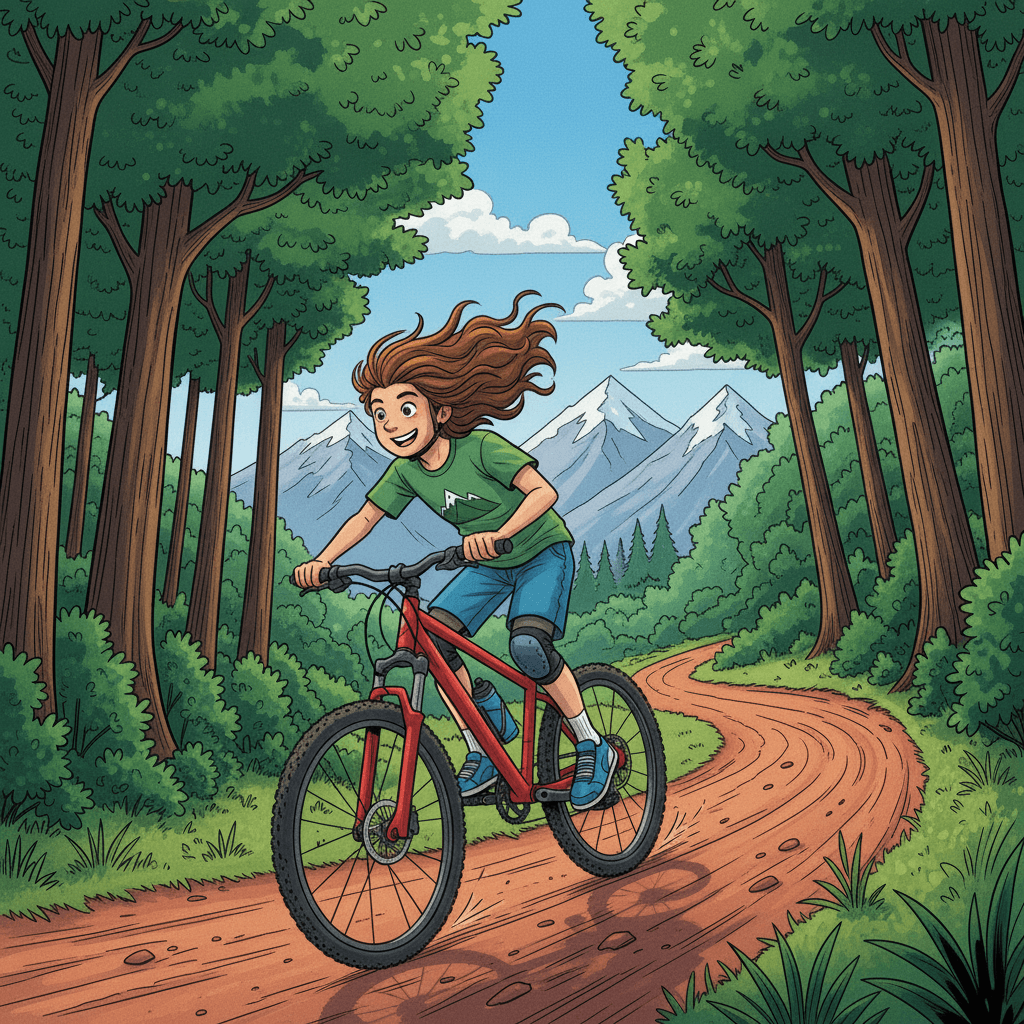 At last, Charly reached the crest of the mountain, and he was rewarded with a thrilling descent. He leaned back, letting gravity take over as he carved graceful turns through the switchbacks, the wind rushing past him.