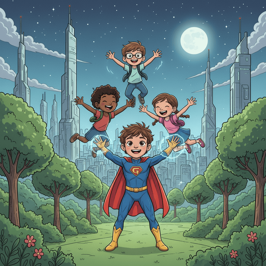 Georges didn't just use his powers to fight bad guys. He also loved to play with his friends, showing off his amazing abilities and making them laugh.