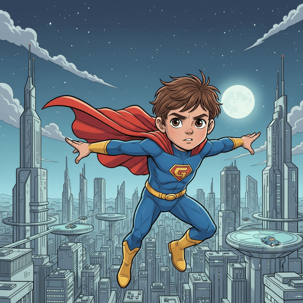 One day, while Georges was playing outside, he noticed strange-looking spaceships hovering over the city. He knew he had to do something to protect his home.