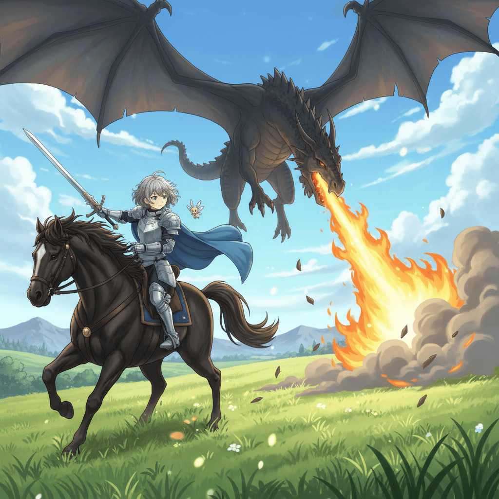 Zara spurred her horse forward, racing to meet the dragon head-on. She knew she had to be brave and use all her knight training to defeat this fearsome creature.