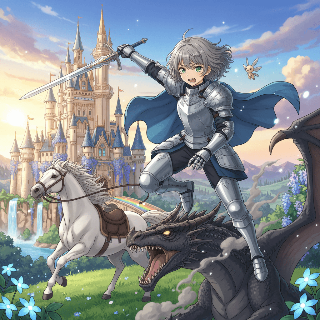 With a mighty battle cry, Zara leapt from her horse and swung her sword at the dragon, aiming to strike it down and save her kingdom.