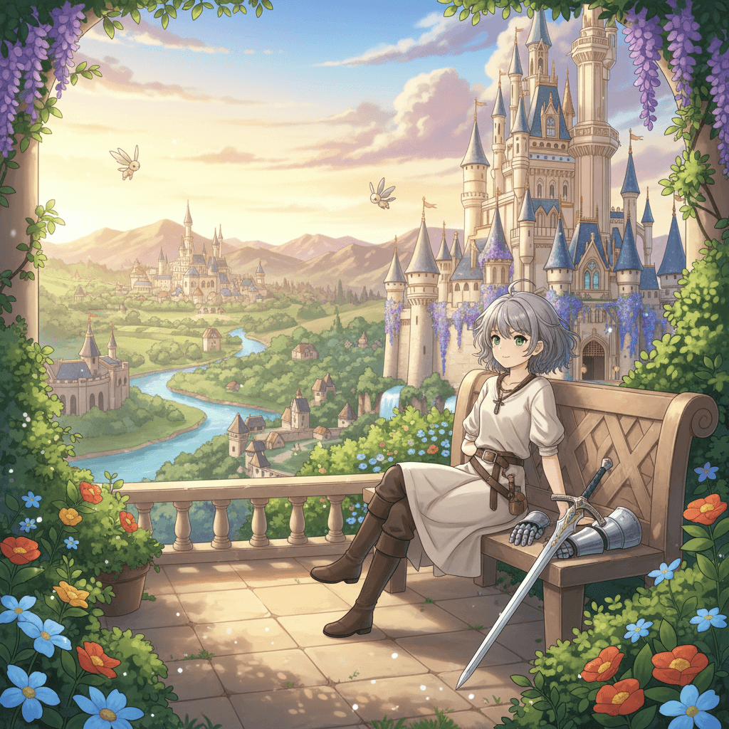 Zara was proud to have defended her kingdom. As she rested in the castle gardens, she knew she would always be ready to pick up her sword and shield to protect her home and the people she loved.