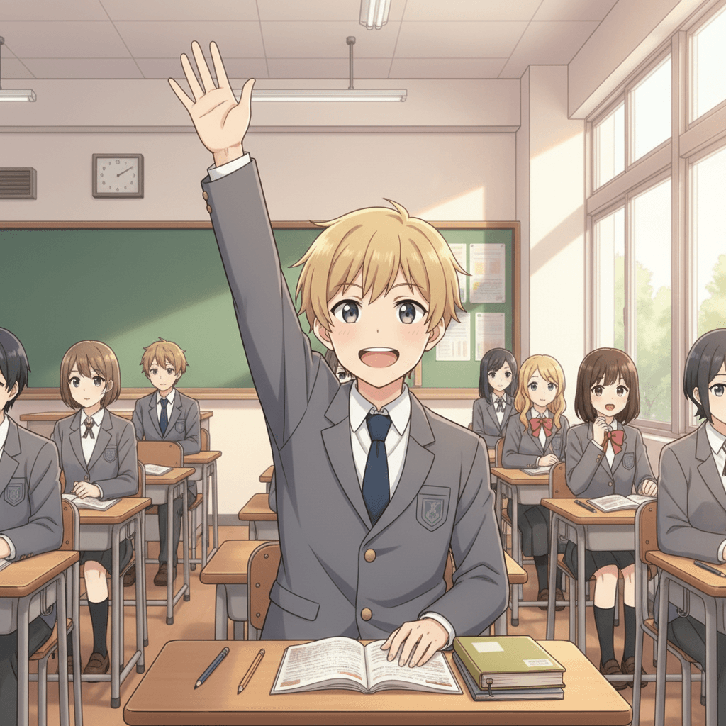 Yan worked hard in all his classes. When the teacher asked a question, Yan proudly raised his hand to answer.