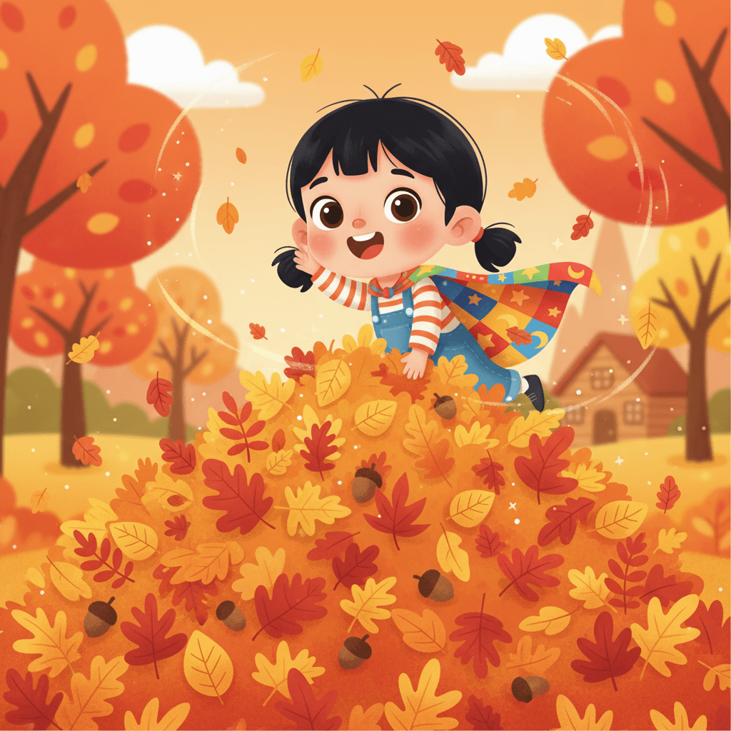 Autumn comes with magical colors! Red and orange leaves dance in the wind. Lou collects pretty leaves and jumps in big leaf piles. The world looks like a beautiful painting.