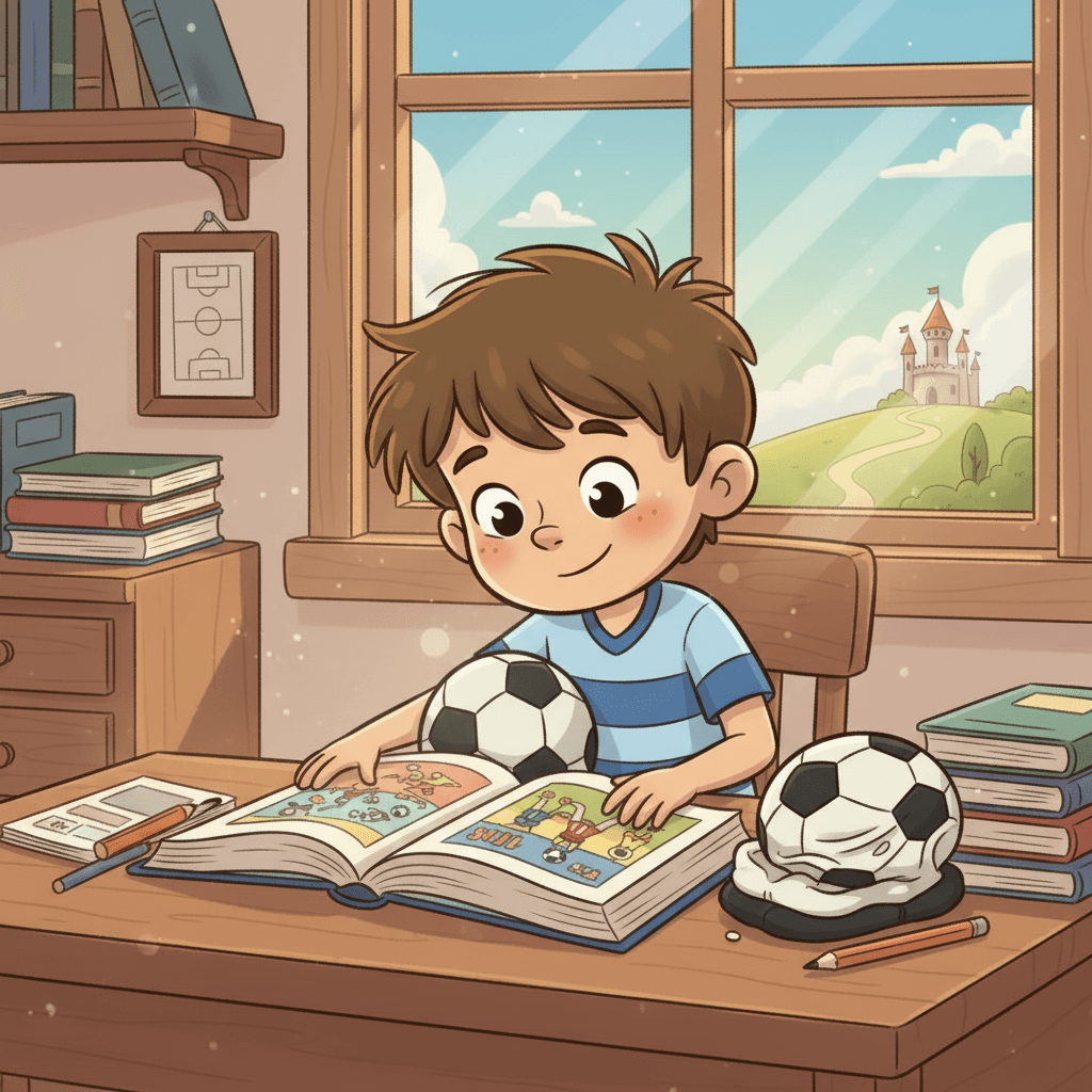 Toto loved to play football, but he didn't know how. He decided to learn all about the game by reading a book.