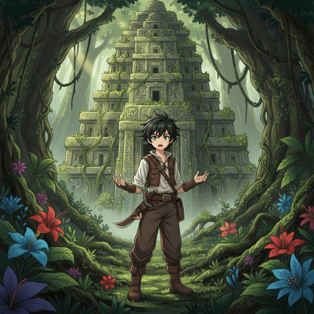 After days of trekking, George finally stumbled upon an ancient temple, its crumbling walls hinting at the secrets it held. Excitement surging through him, he cautiously approached the entrance, ready to face whatever challenges lay ahead.