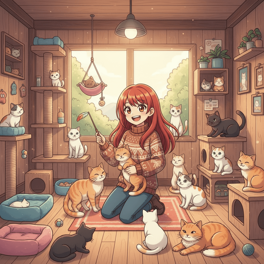 Salma spent every day at the shelter, caring for the cats and making sure they were safe and comfortable. She played with them, brushed their fur, and gave them all the love and attention they deserved.