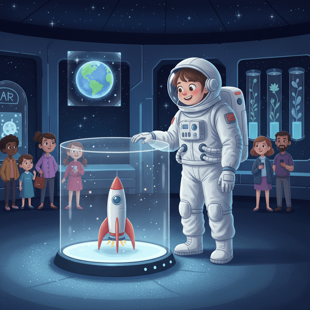 Lucie's parents took her to visit a space museum, where she was able to talk to a real astronaut. The astronaut answered all of her questions and told her about the hard work and dedication it took to become an astronaut.