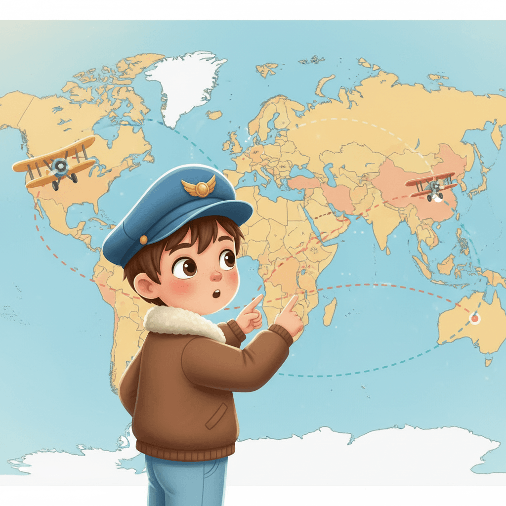 Théo learned about different countries and how airplanes connect people around the world. He saw maps, learned about time zones, and understood how pilots help people travel. His dream of becoming a pilot grew stronger.