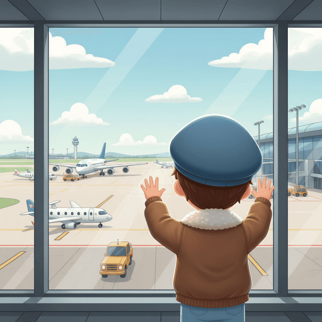 Next, they traveled to London, England. Théo watched airplanes at Heathrow Airport and learned about different types of aircraft. He saw big jumbo jets and small private planes. Each airplane was a new adventure for him.