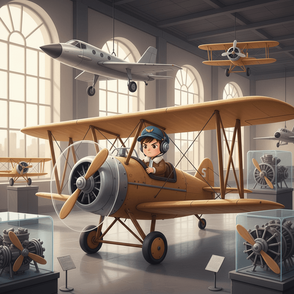 In Amsterdam, Netherlands, Théo visited an aviation museum. He saw old planes, helicopters, and even flight simulators. He tried sitting in a pilot's seat and pretended to fly high in the sky. His imagination was soaring!