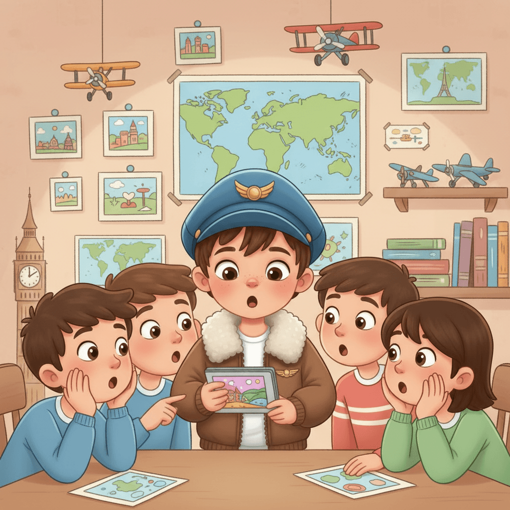 Théo returned home with a heart full of memories and a passion for flying. He told all his friends about his European adventure. Everyone could see how much he loved airplanes and wanted to explore the world.