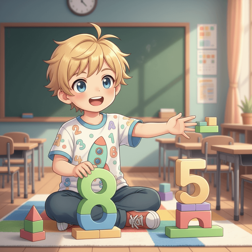 My teacher uses fun blocks to show me how numbers work. When I take away some blocks, the big group gets smaller - that's subtraction!