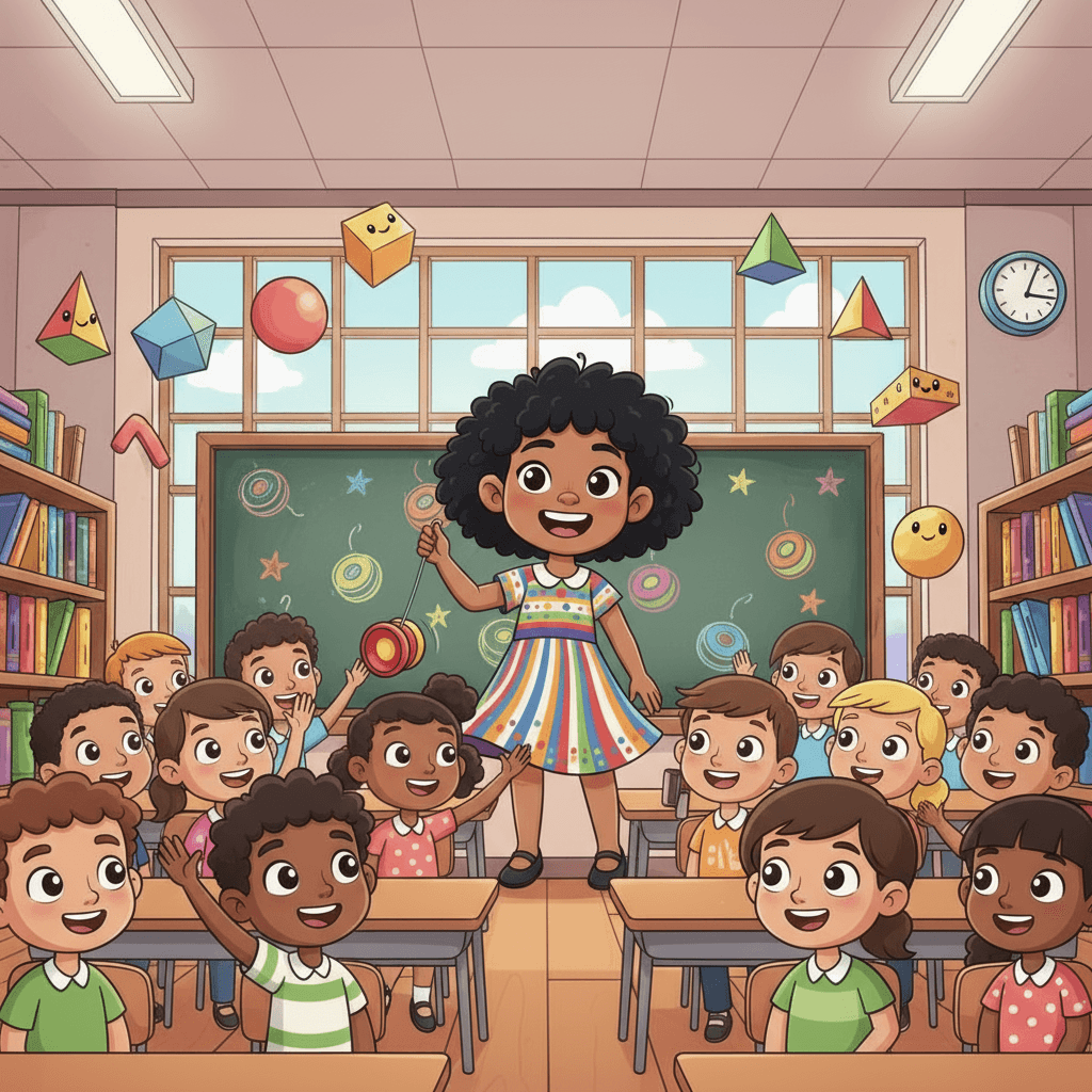 Alright class, let's take a quick break from our math work. Who wants to see me do some yoyo tricks? Yoyos can be really fun and help us practice our hand-eye coordination, which is important for math too!