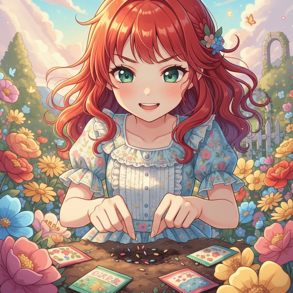 One sunny morning, Capucine decided to start her own little flower patch. She carefully chose seeds of different colors and types. With great excitement, she began planting her very first garden.