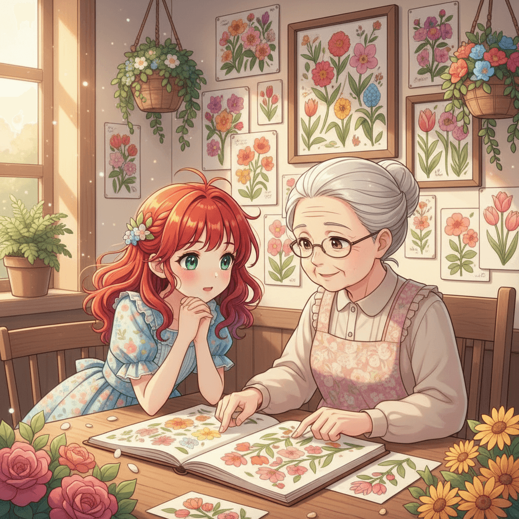 Her grandmother taught her about different types of flowers. Roses, tulips, sunflowers - each had its own special story. Capucine listened with wide-open eyes and a curious heart.