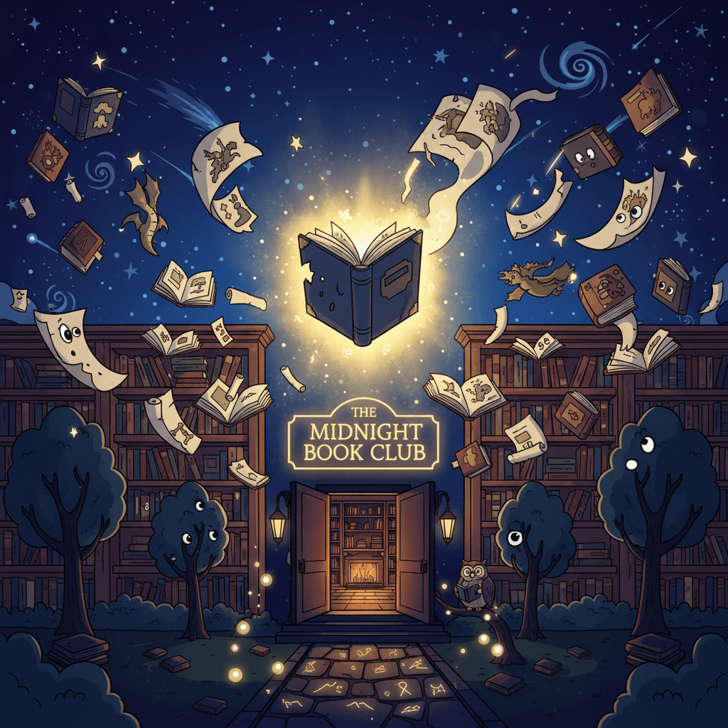 As Julie read, the book with the torn cover suddenly lifted off the shelf, its pages shining with a magical light. The other books around it stirred and joined in, filling the library with a chorus of whispers and stories.