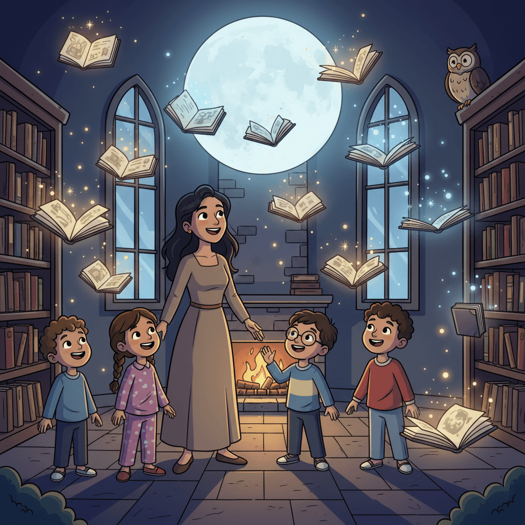 Julie and her friends watched in awe as the books danced and sang their tales into the night. They had helped the shy book find its voice, and now the entire library was alive with the magic of storytelling.