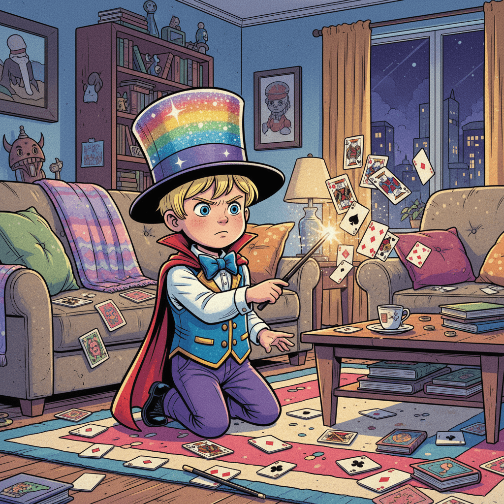 Noah loved magic more than anything in the whole world. Every day, he would dress up in his special magician's outfit and practice his most amazing tricks.