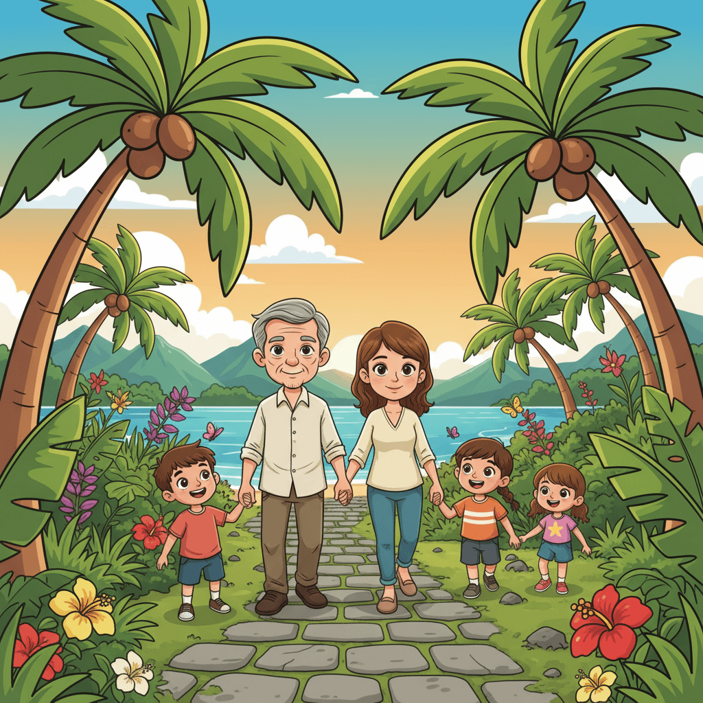As the years passed, Romain and Mei's family continued to grow. They spent their days surrounded by the people and places they loved, watching their daughter and grandchildren explore the same beautiful island they had discovered all those years ago. Romain and Mei knew they had found their true home, and they would always be grateful for the adventure that brought them together.