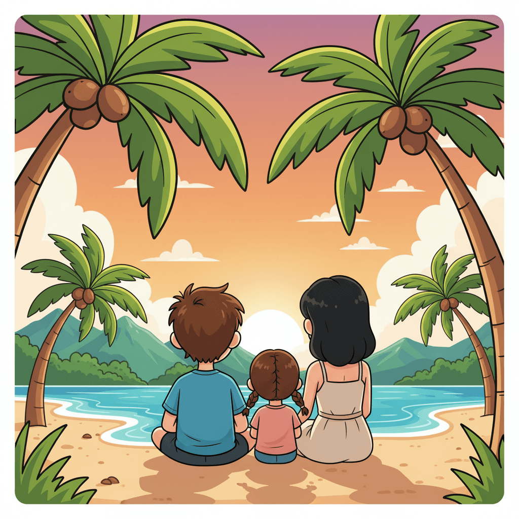 Every evening, Romain, Mei, and their daughter would sit together on the beach and watch the sun dip below the horizon, painting the sky in beautiful shades of orange and pink. They felt so grateful to be living in such a wonderful place, and they knew they would always cherish the adventure that brought Romain to this beautiful island in Thailand.