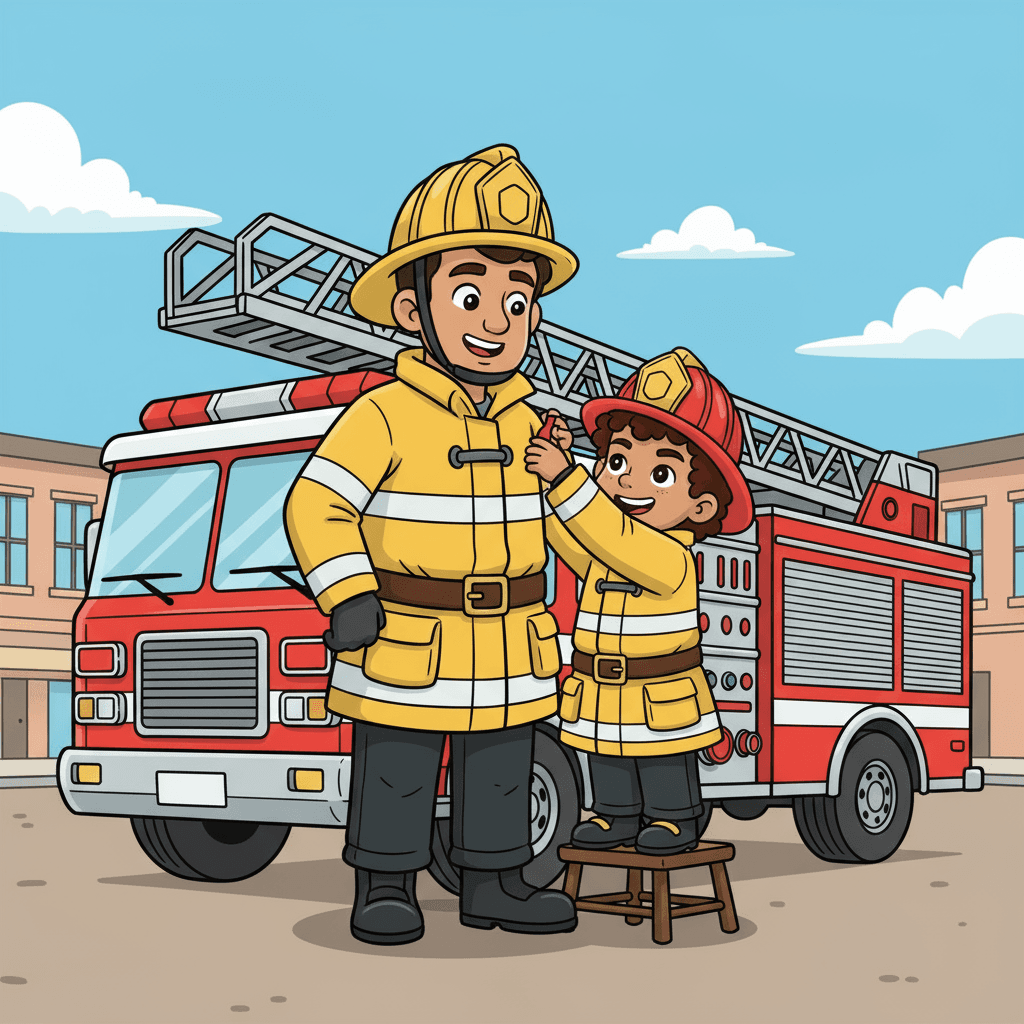 The firefighters were so kind and took the time to explain their jobs to the children. Maceo was thrilled when one of the firefighters let him try on the heavy jacket and helmet.