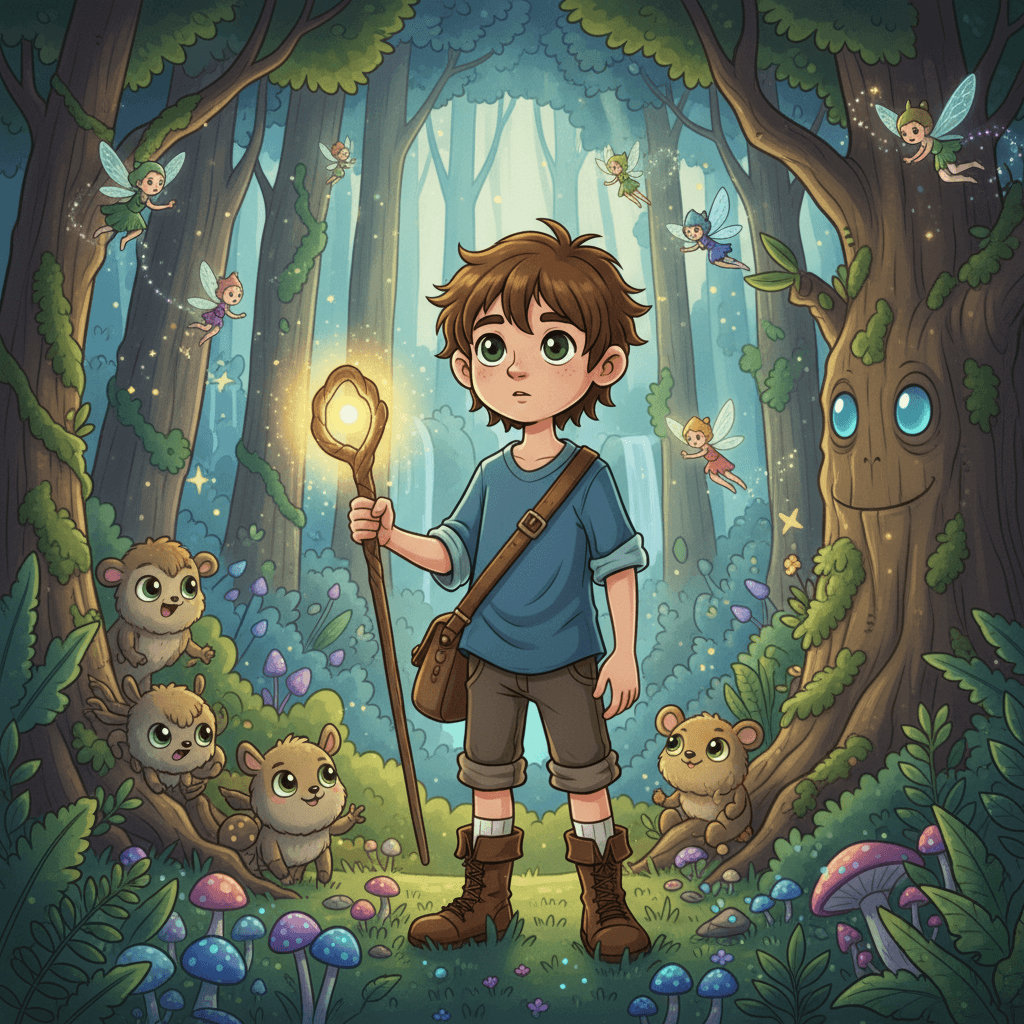 With his backpack on his shoulders and a sense of excitement in his heart, Adam set out on his journey. He wandered through the forest, marveling at the magical creatures and glowing plants that surrounded him.