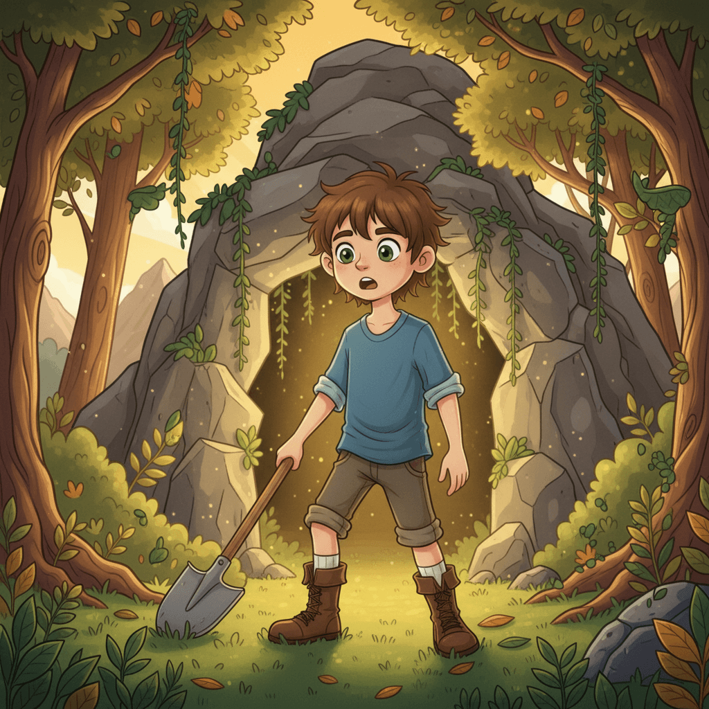 As he continued his trek, Adam came across a hidden cave entrance in the side of a mountain. Intrigued, he decided to explore it, and to his amazement, he discovered a faint golden glow emanating from deep within.