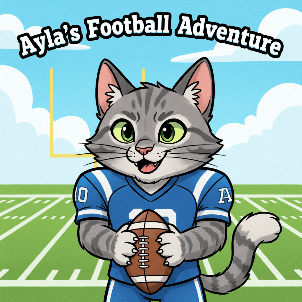 my grey tabby cat Ayla learns to play football