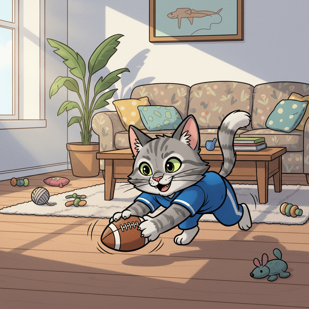 my grey tabby cat Ayla learns to play football