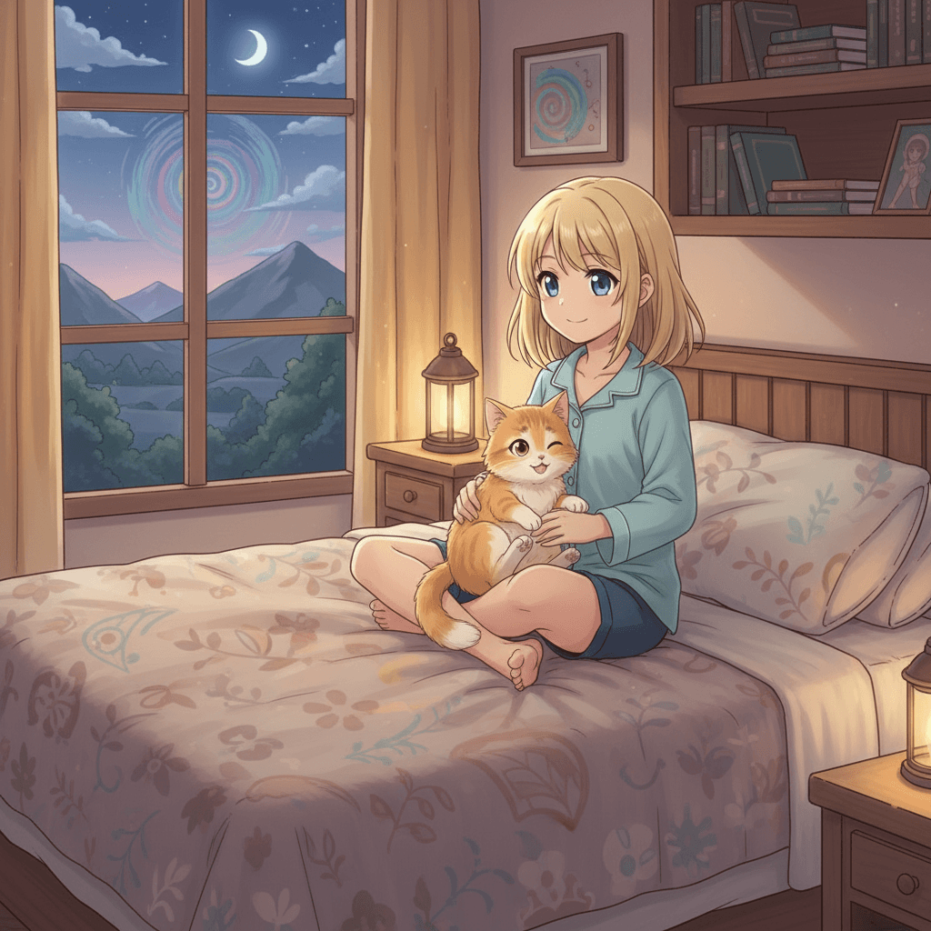 That night, as Lina snuggled up in bed with her cat, she couldn't stop thinking about her incredible adventure in the magical maze. She was so grateful to have found and rescued her beloved pet. Lina smiled, knowing she would never forget this amazing experience.