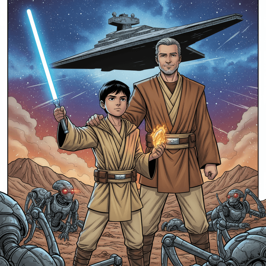 After a hard-fought battle, Raphaël and Master Adam emerged victorious, reclaiming the valuable Jedi relic. Raphaël felt a surge of pride and confidence, knowing that he had played a crucial role in their success. He could see the approval in Master Adam's eyes, and he vowed to continue training diligently to become a true Jedi knight.