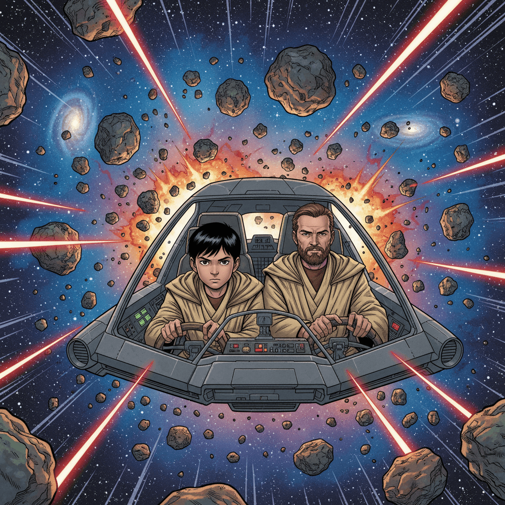 One day, Master Adam received an urgent call for help from a distant planet. Without hesitation, he and Raphaël boarded their Jedi starship and set off on a perilous journey through the galaxy, ready to face whatever challenges lay ahead.