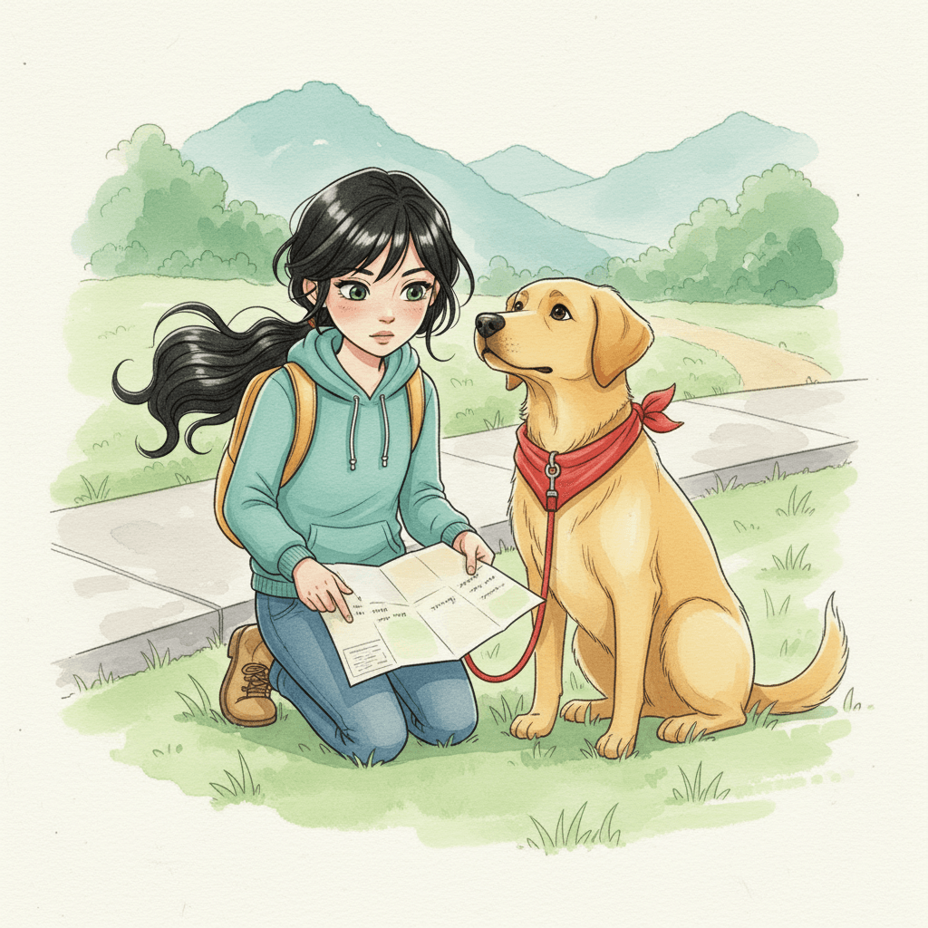 Roseās heart thumped with curiosity, the good kind. She smoothed the map against her knee and noticed tiny notes like, āFollow the creek,ā and āLook for three stones.ā Rex sniffed the air and gave a small bark, as if voting yes.
