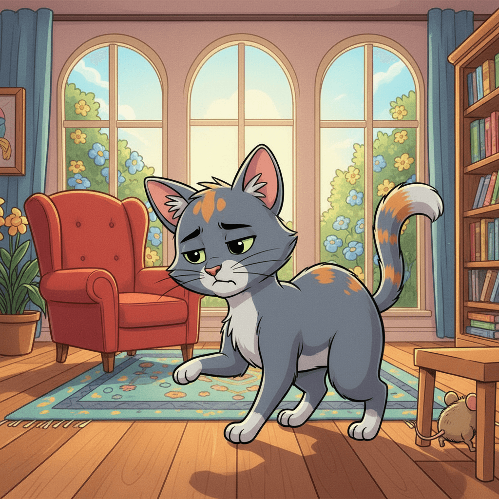 ayla the grey cat plays with a mouse