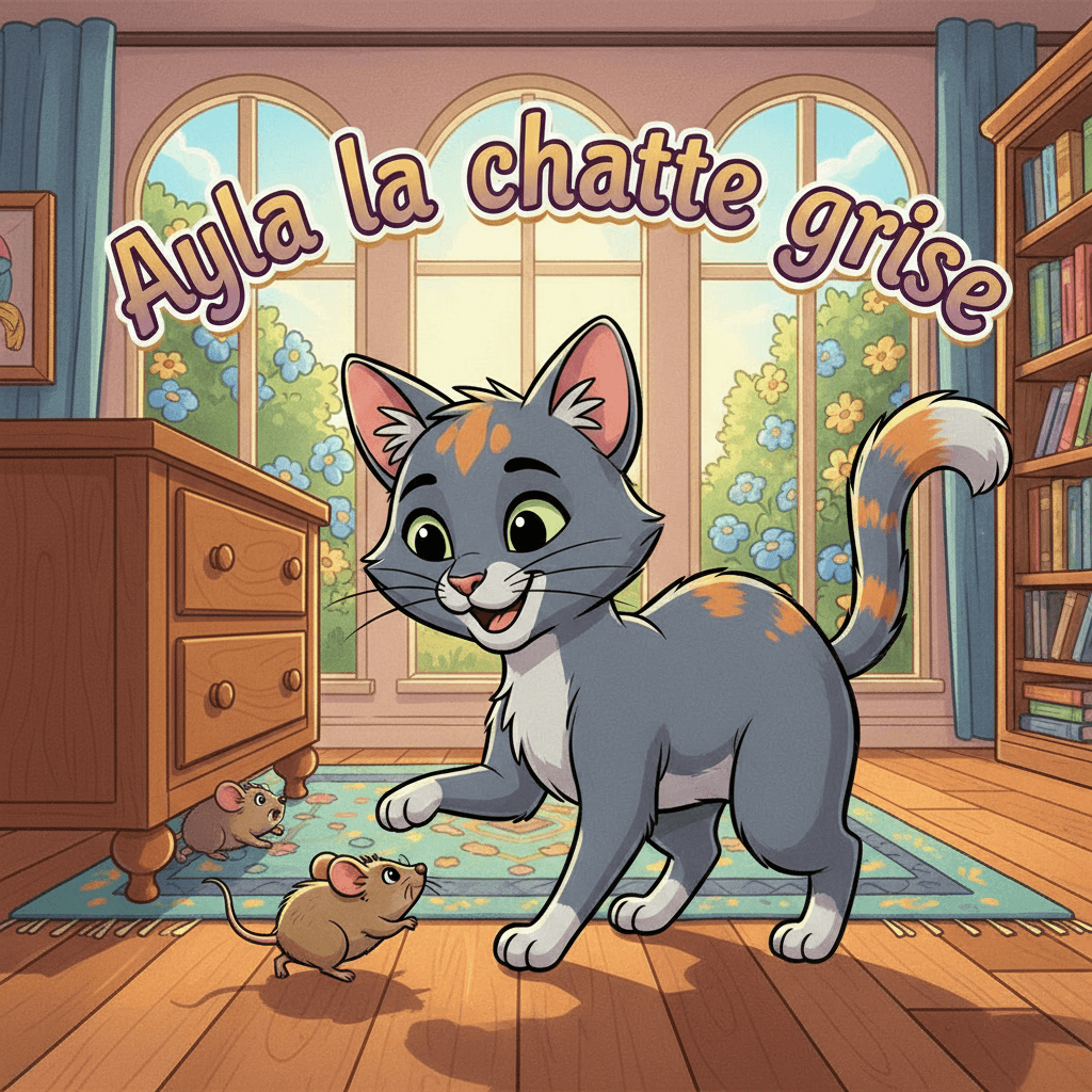 ayla the grey cat plays with a mouse
