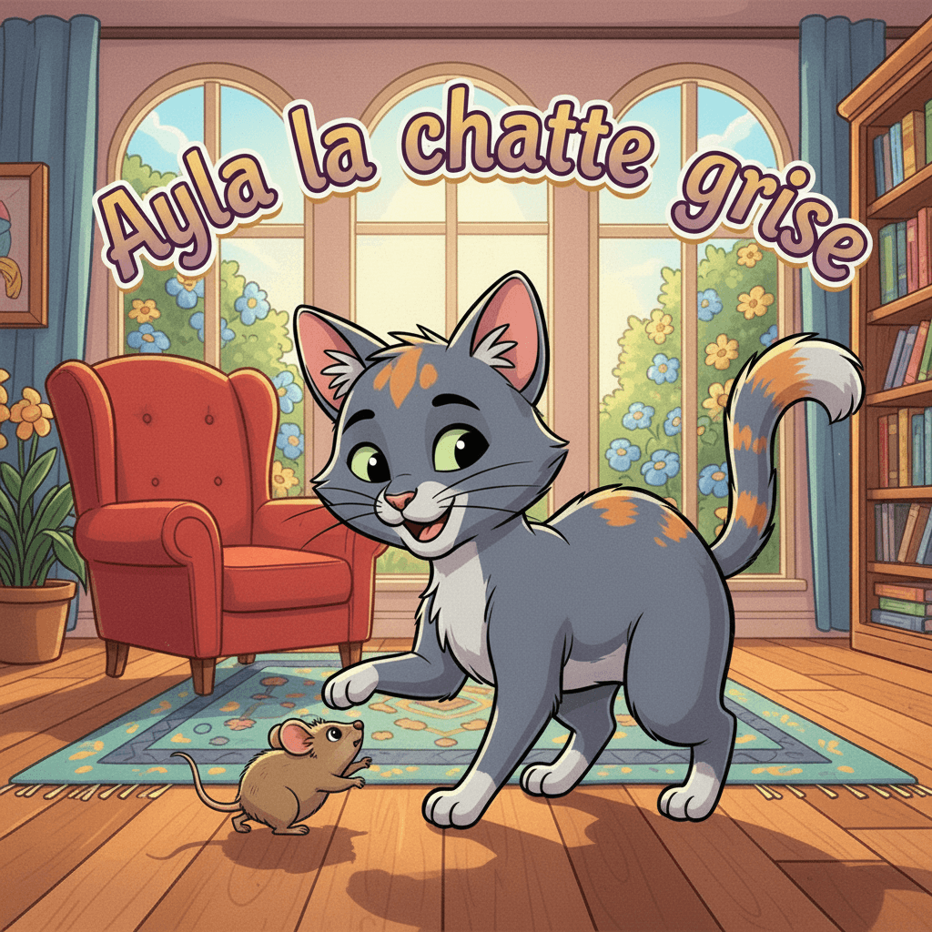 ayla the grey cat plays with a mouse