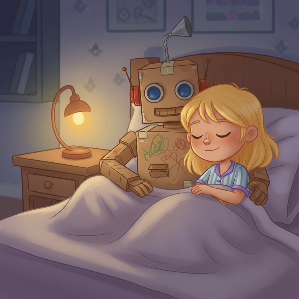 And so, every night, Sofia would whisper, 'Goodnight, my cardboard hero,' as they drifted off to sleep together.