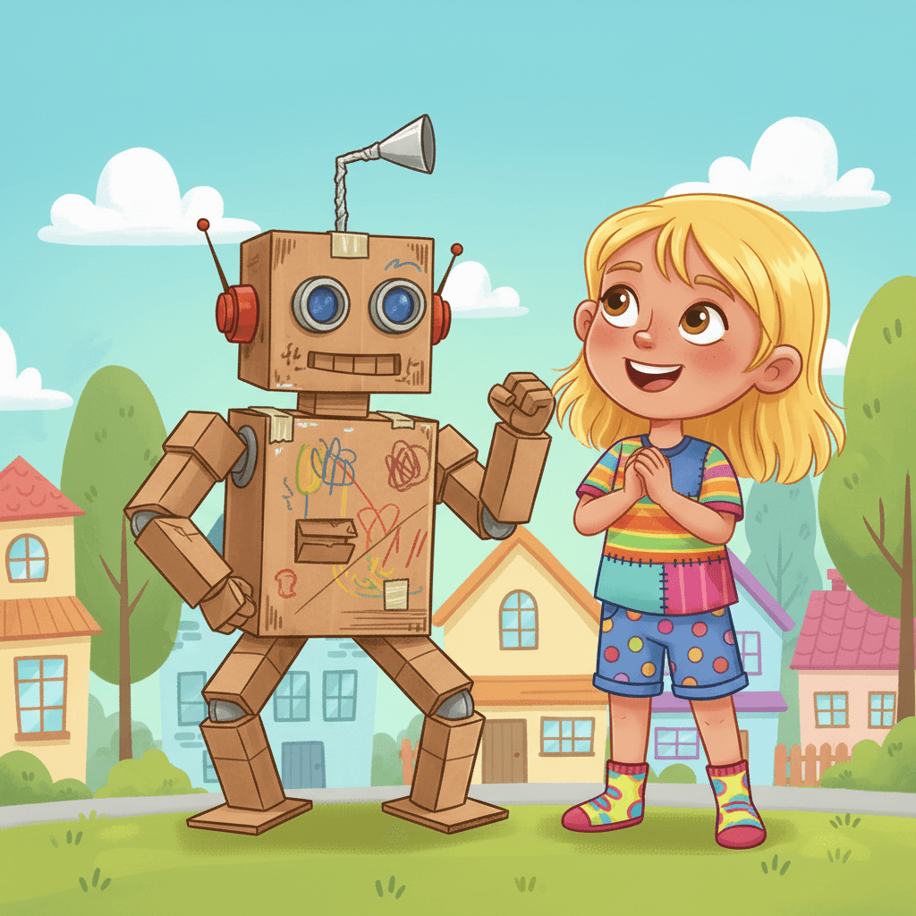Mr. Cardboard (as Sofia named him) wasn't just any robot. He could move, talk, and wanted to help people in the neighborhood.