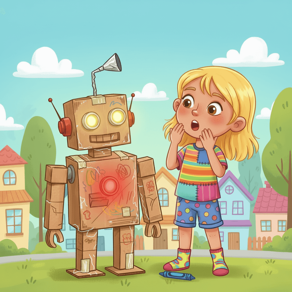 When Sofia added the final touch - a shiny red button for its heart - something magical happened. The robot blinked and came to life!