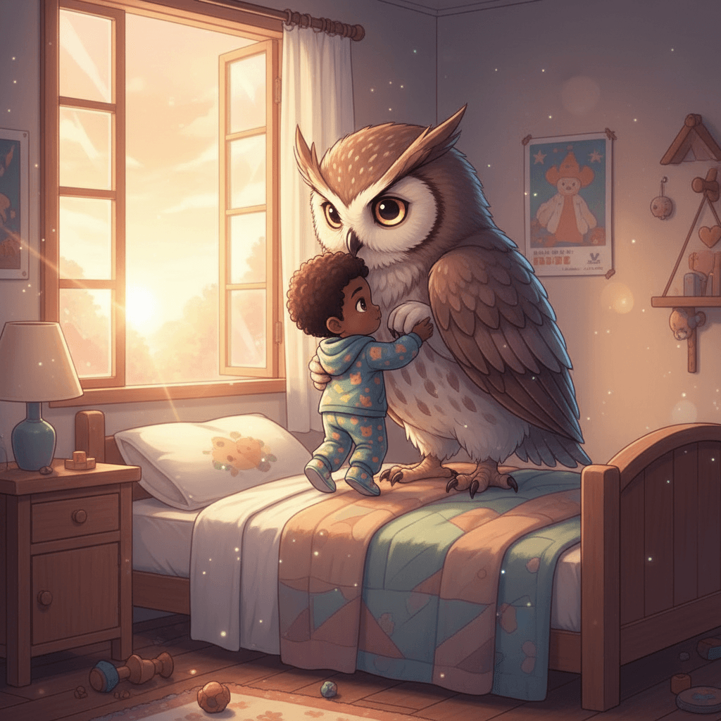 As dawn approached, the owl flew John back home. 'Remember,' he said, 'taking care of yourself is the greatest superpower of all.'