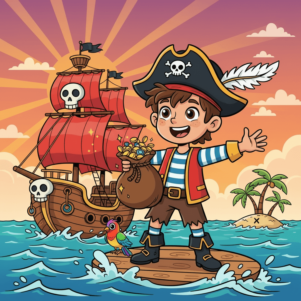 As the sun began to set, Matteo packed his treasures carefully. He and Rainbow sailed back home, feeling proud of their amazing adventure. The ocean glowed with beautiful colors.